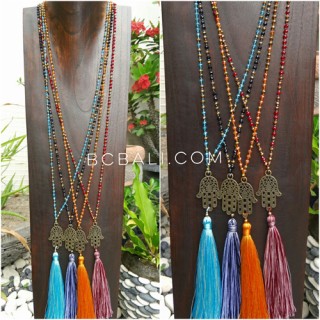 50 pieces free shipping mix color hamsa necklace pendant tassels crystal 